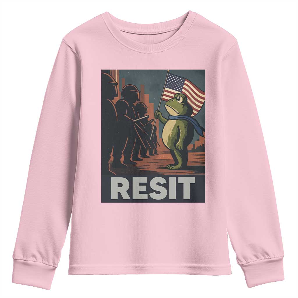 Resist Frog Youth Sweatshirt Portland Frog Activist America Political 2025 TS14 Light Pink Print Your Wear