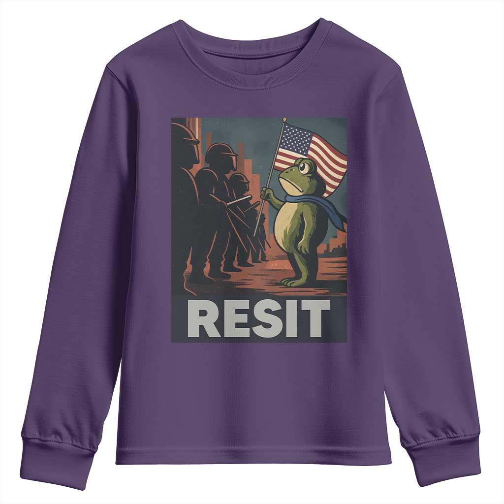 Resist Frog Youth Sweatshirt Portland Frog Activist America Political 2025 TS14 Purple Print Your Wear