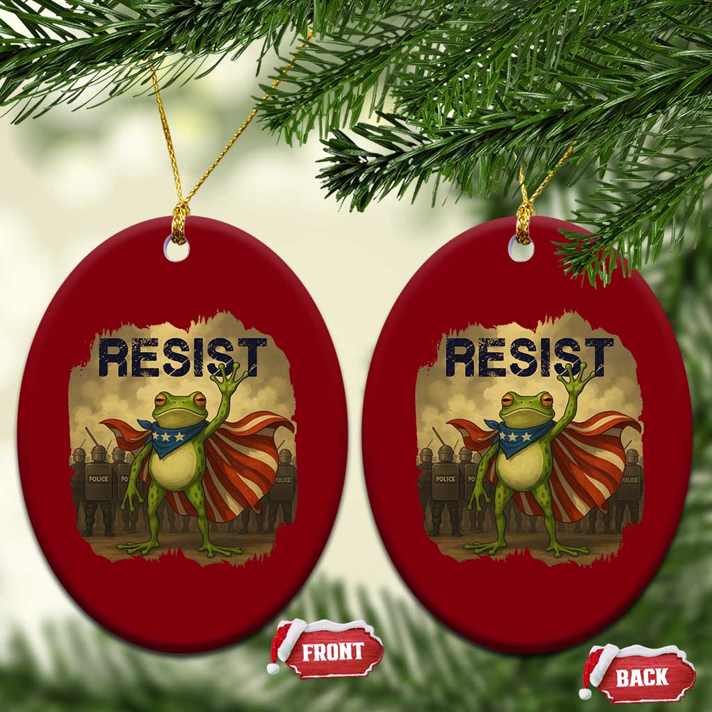 Resist Frog Christian Xmas Ceramic Ornament Funny Polittical 2025 Meme TS14 Print Your Wear