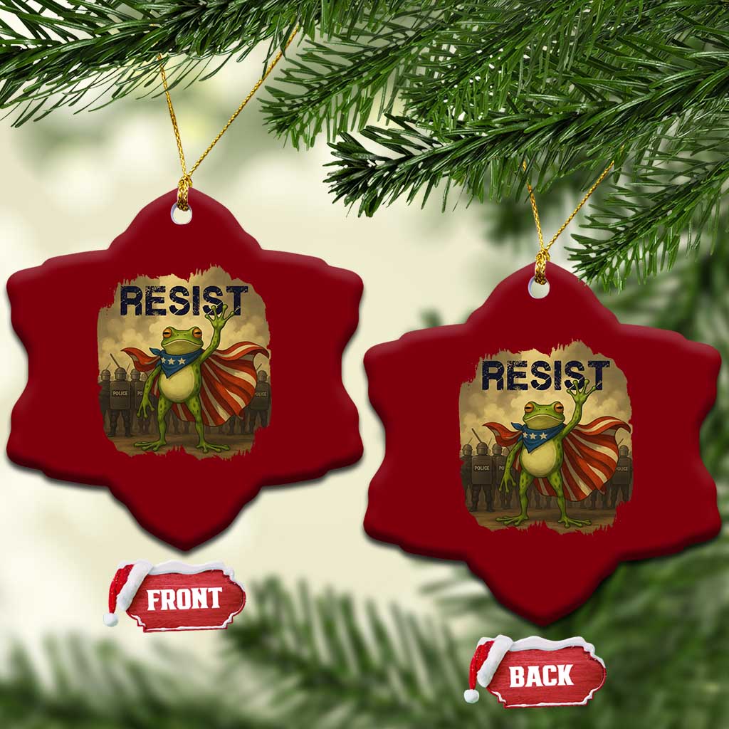 Resist Frog Christian Xmas Ceramic Ornament Funny Polittical 2025 Meme - Print Your Wear