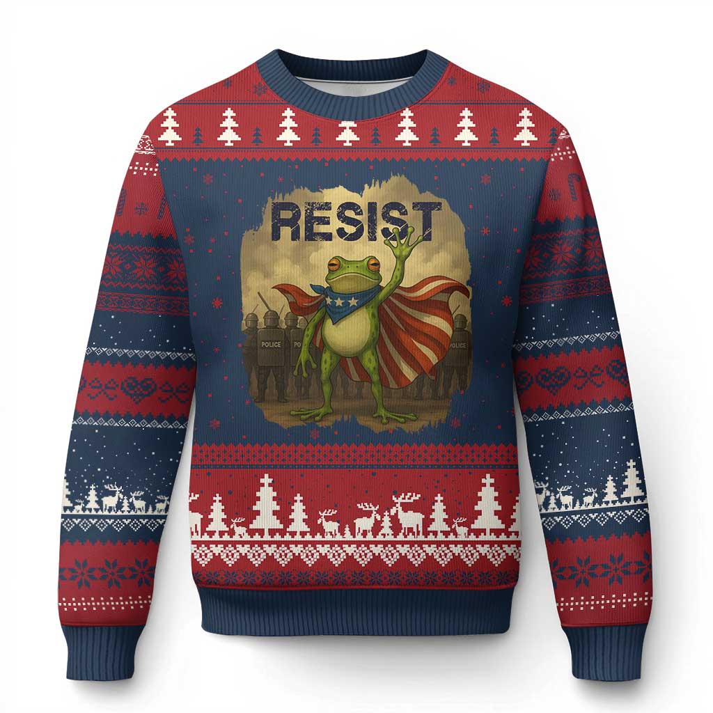 Resist Frog Christian Xmas Ugly Christmas Sweater Funny Polittical 2025 Meme - Print Your Wear
