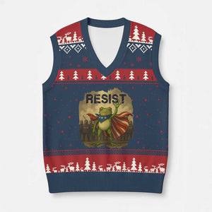 Resist Frog Christian Xmas V-Neck Knit Sweater Vest Funny Polittical 2025 Meme TS14 Navy Red Print Your Wear
