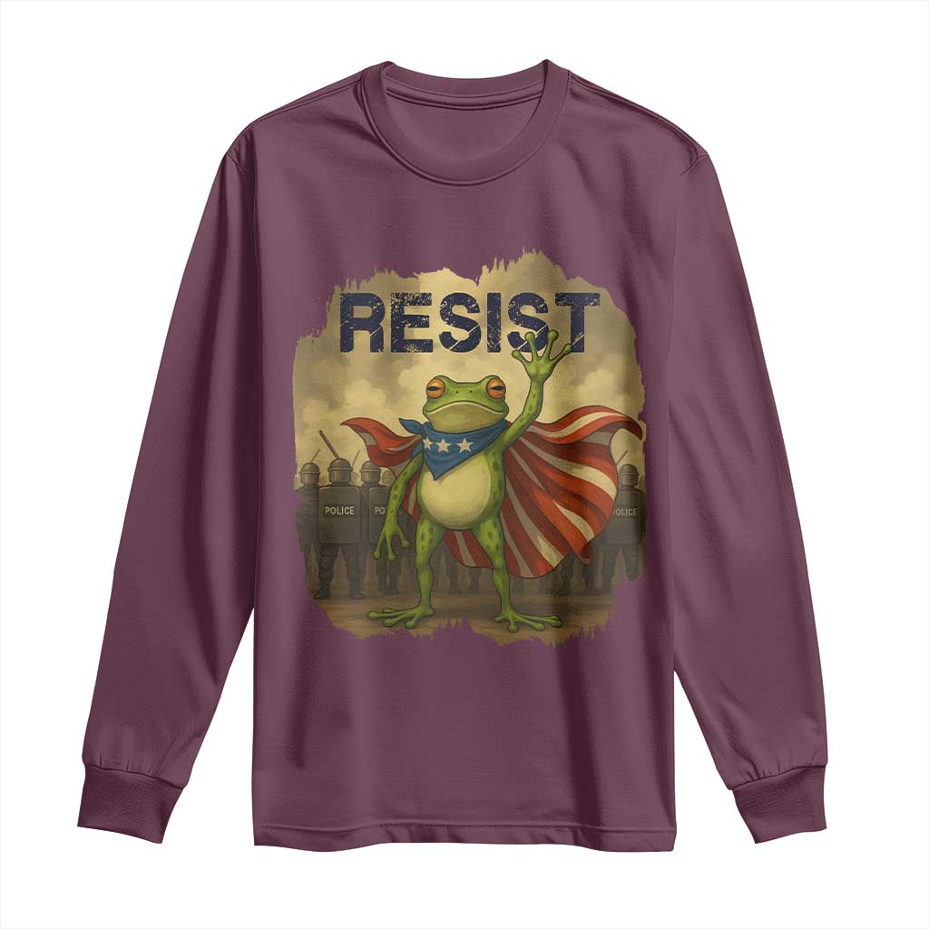 Resist Frog Christian Christmas Long Sleeve Shirt Funny Polittical 2025 Meme TS14 Maroon Print Your Wear