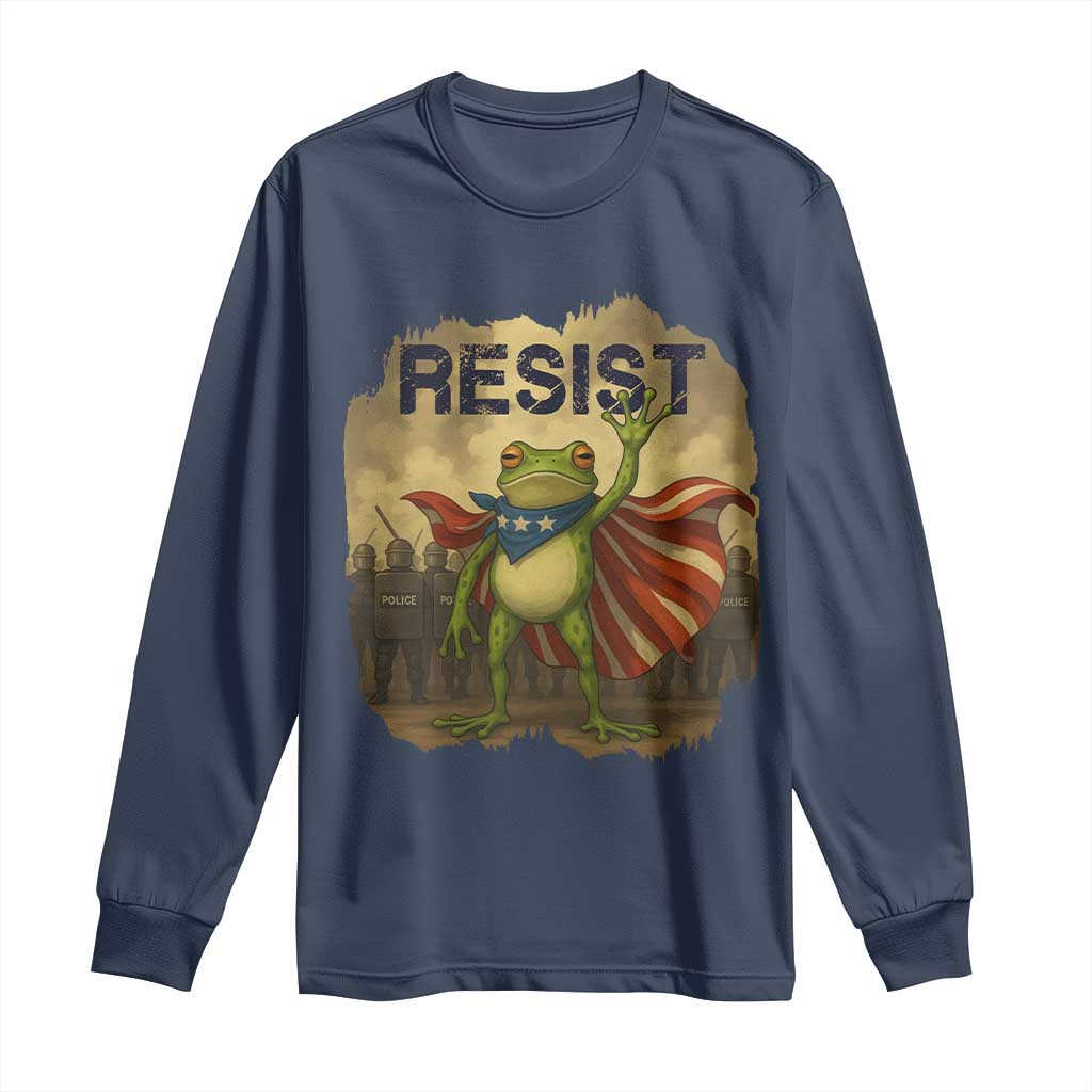 Resist Frog Christian Christmas Long Sleeve Shirt Funny Polittical 2025 Meme TS14 Navy Print Your Wear