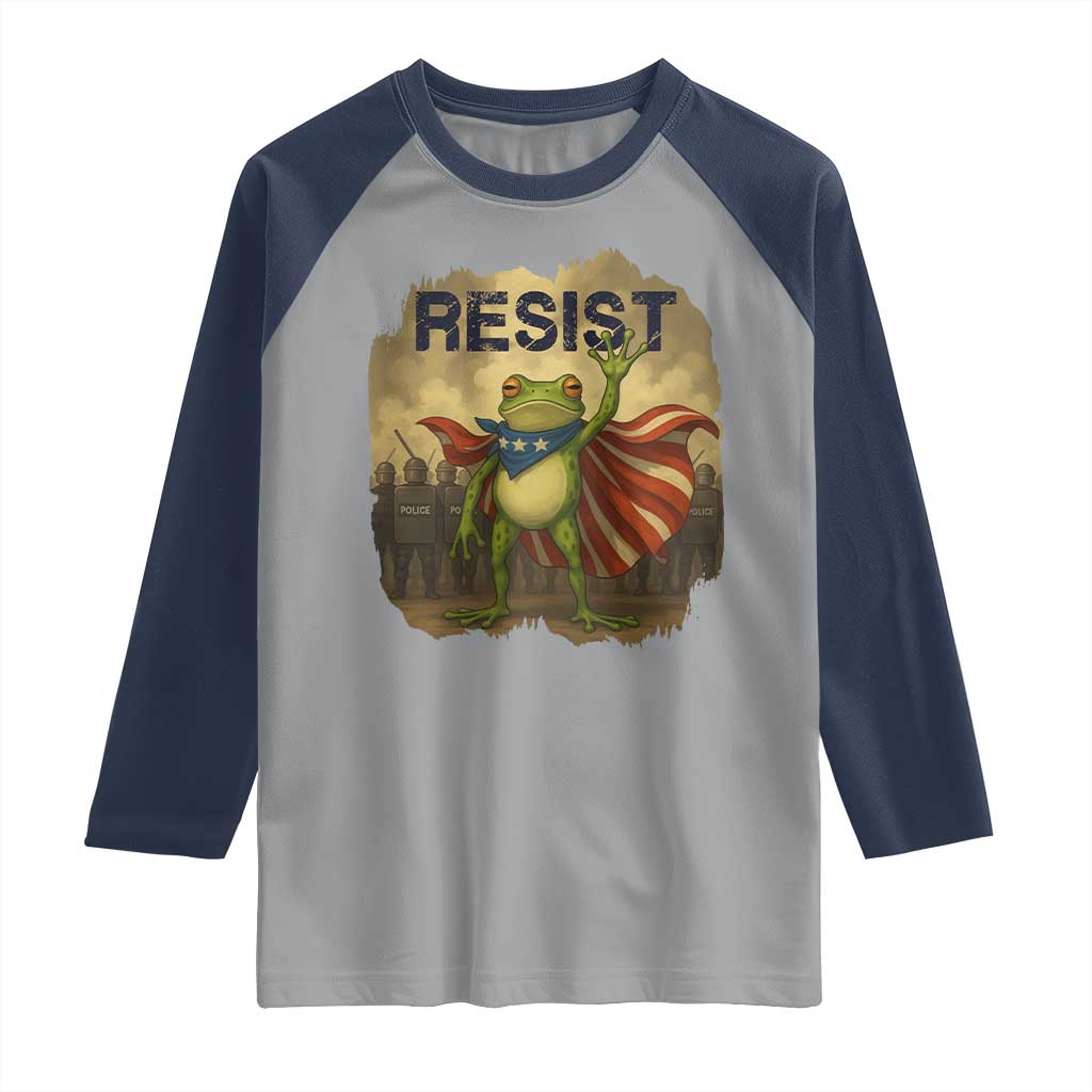Resist Frog Christian Christmas Raglan Shirt Funny Polittical 2025 Meme TS14 Sport Gray Navy Print Your Wear