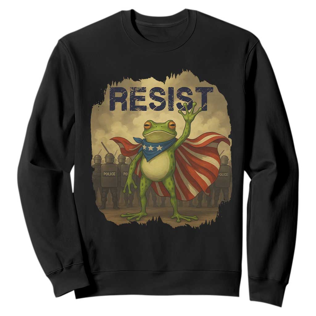 Resist Frog Christian Christmas Sweatshirt Funny Polittical 2025 Meme TS14 Black Print Your Wear