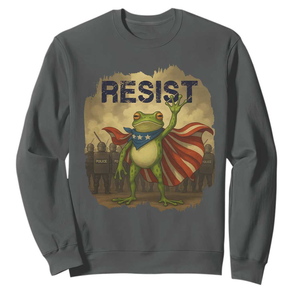 Resist Frog Christian Christmas Sweatshirt Funny Polittical 2025 Meme TS14 Dark Heather Print Your Wear