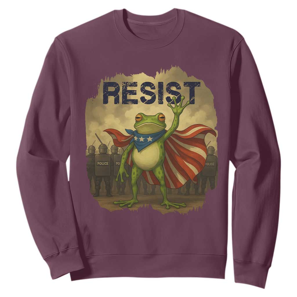Resist Frog Christian Christmas Sweatshirt Funny Polittical 2025 Meme TS14 Maroon Print Your Wear