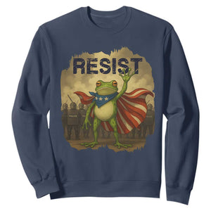Resist Frog Christian Christmas Sweatshirt Funny Polittical 2025 Meme TS14 Navy Print Your Wear
