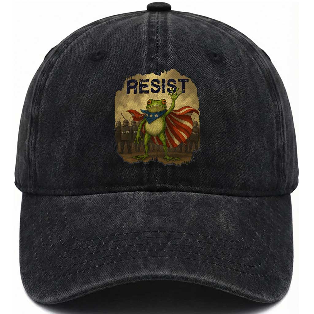 Resist Frog Christian Christmas Washed Cotton Baseball Cap Funny Polittical 2025 Meme TS14 Washed Cap Universal Fit Black Print Your Wear