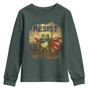 Resist Frog Christian Christmas Youth Sweatshirt Funny Polittical 2025 Meme TS14 Dark Forest Green Print Your Wear
