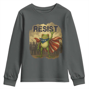 Resist Frog Christian Christmas Youth Sweatshirt Funny Polittical 2025 Meme TS14 Dark Heather Print Your Wear