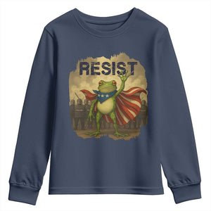 Resist Frog Christian Christmas Youth Sweatshirt Funny Polittical 2025 Meme TS14 Navy Print Your Wear