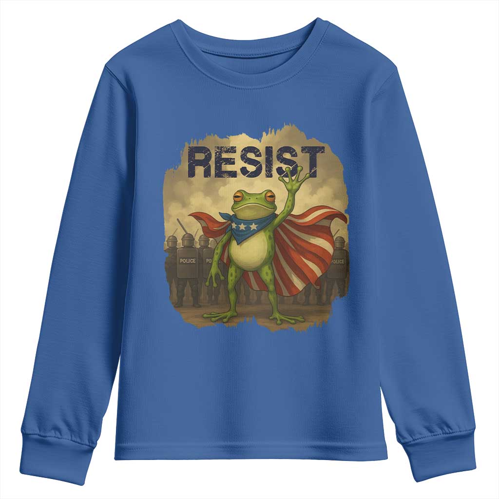 Resist Frog Christian Christmas Youth Sweatshirt Funny Polittical 2025 Meme TS14 Royal Blue Print Your Wear