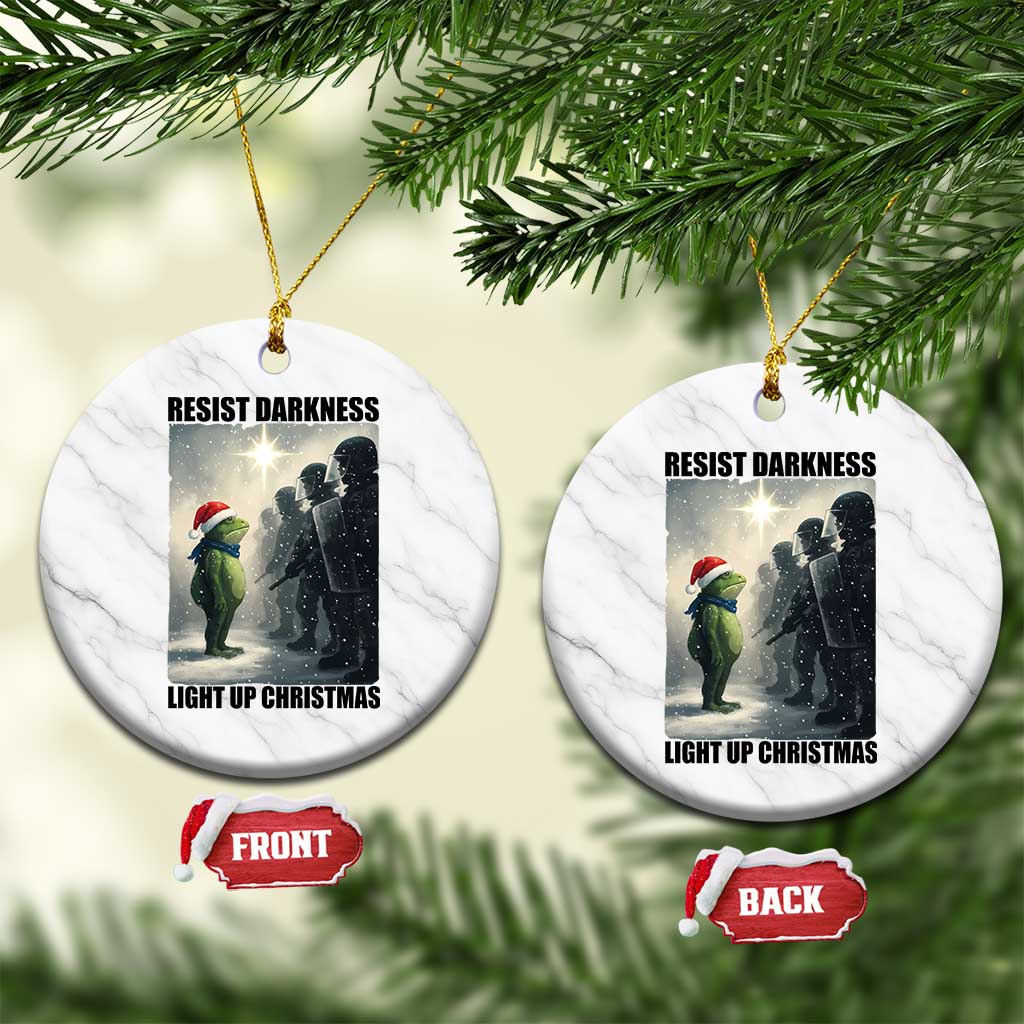 Frogs Resist Xmas Ceramic Ornament Funny Portland Protest ICE Activist Meme - Print Your Wear