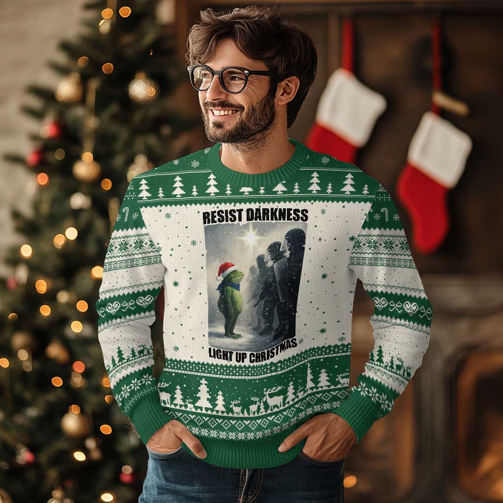 Frogs Resist Xmas Ugly Christmas Sweater Funny Portland Protest ICE Activist Meme TS14 Beige Green Print Your Wear