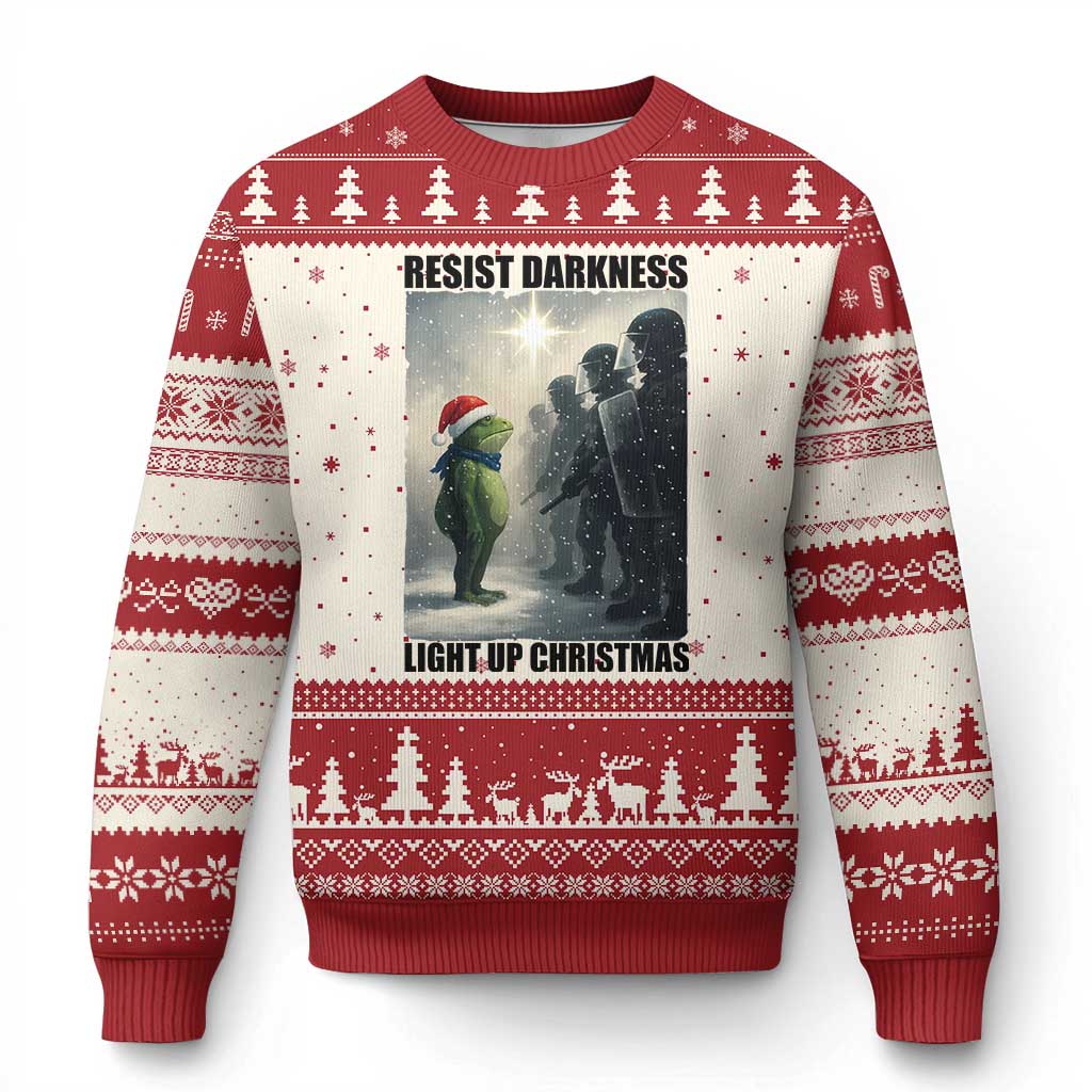 Frogs Resist Xmas Ugly Christmas Sweater Funny Portland Protest ICE Activist Meme TS14 Beige Red Print Your Wear