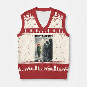 Frogs Resist Xmas V-Neck Knit Sweater Vest Funny Portland Protest ICE Activist Meme - Print Your Wear