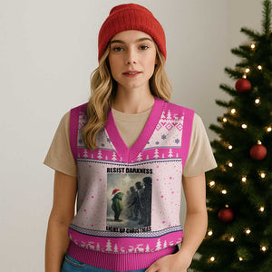 Frogs Resist Xmas V-Neck Knit Sweater Vest Funny Portland Protest ICE Activist Meme TS14 Hot Pink Print Your Wear