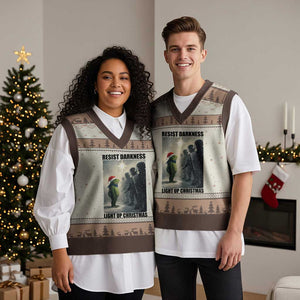 Frogs Resist Xmas V-Neck Knit Sweater Vest Funny Portland Protest ICE Activist Meme TS14 Mocha Mousse Print Your Wear