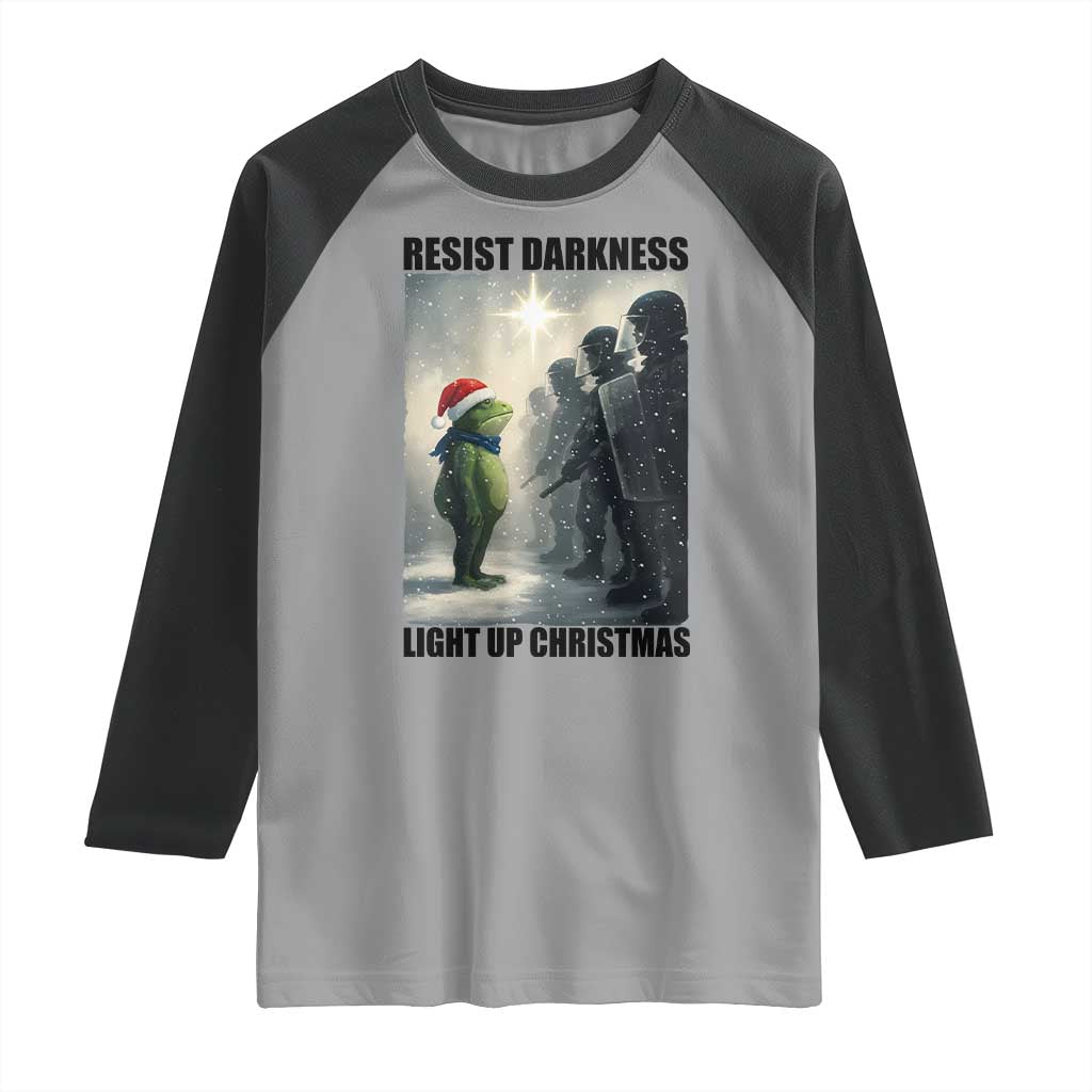Frogs Resist Christmas Raglan Shirt Funny Portland Protest ICE Activist Meme TS14 Sport Gray Black Print Your Wear