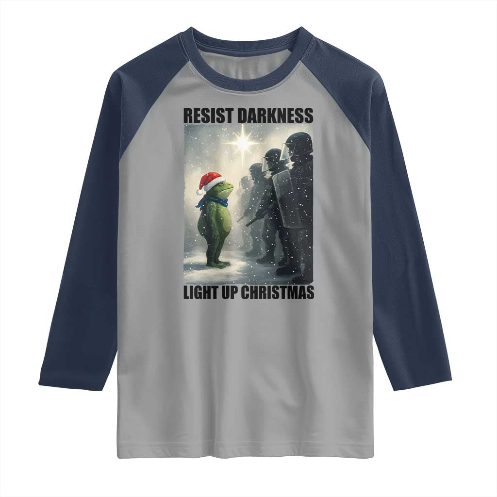 Frogs Resist Christmas Raglan Shirt Funny Portland Protest ICE Activist Meme TS14 Sport Gray Navy Print Your Wear