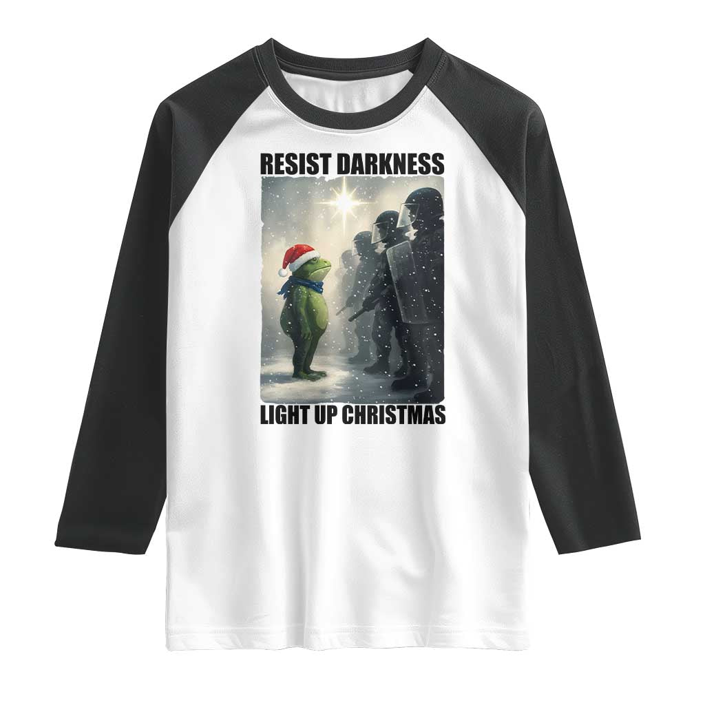 Frogs Resist Christmas Raglan Shirt Funny Portland Protest ICE Activist Meme TS14 White Black Print Your Wear