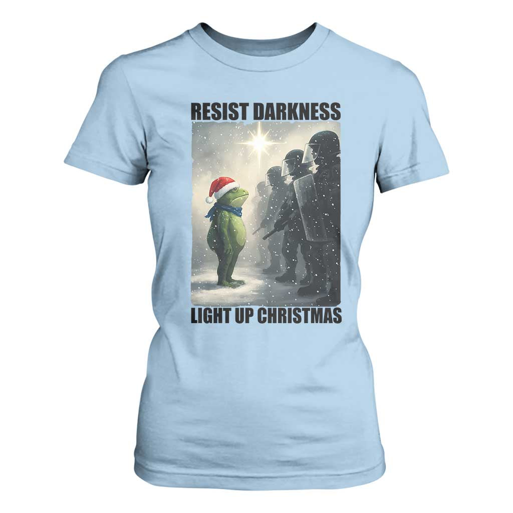 Frogs Resist Christmas T Shirt For Women Funny Portland Protest ICE Activist Meme TS14 Light Blue Print Your Wear