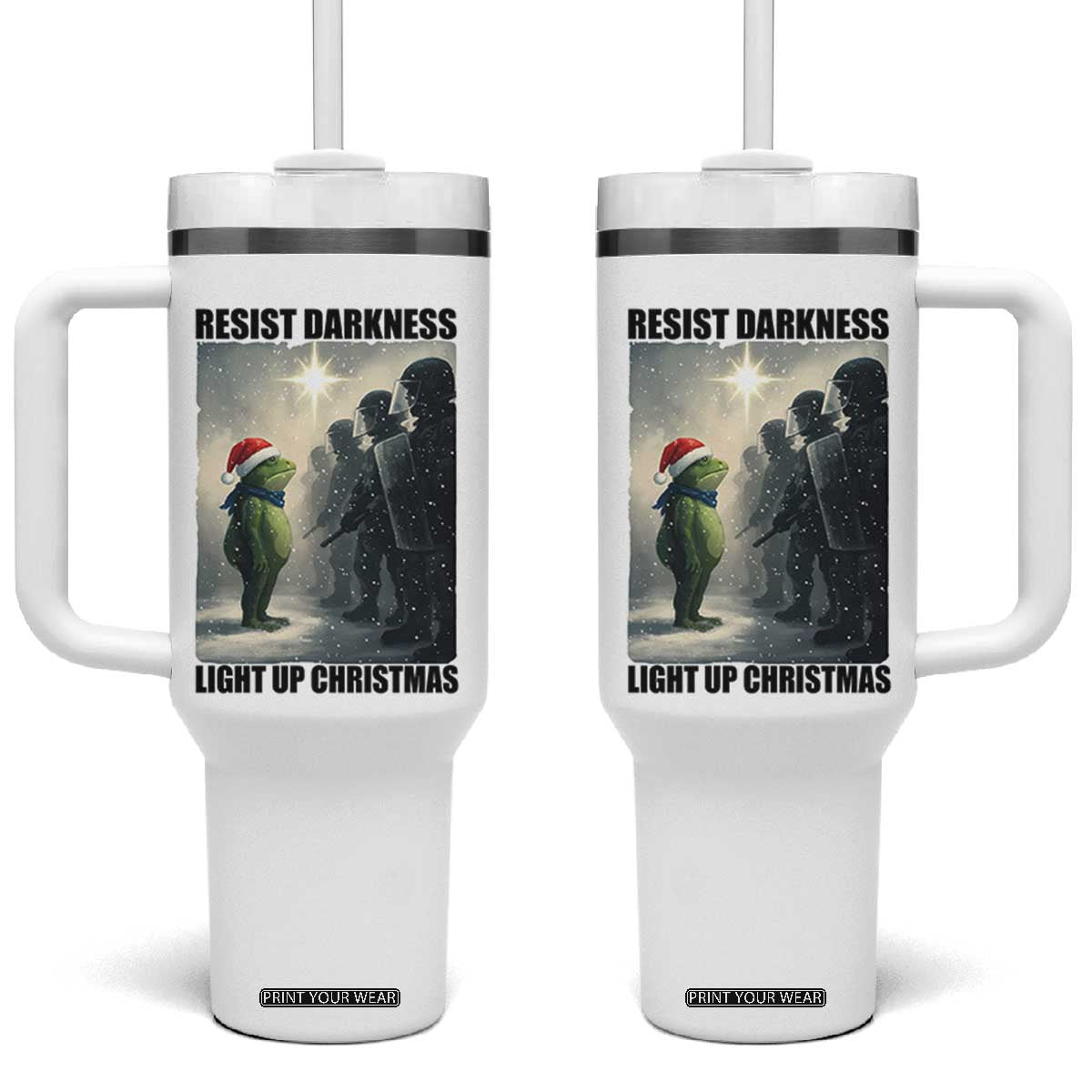 Frogs Resist Christmas Tumbler With Handle Funny Portland Protest ICE Activist Meme TS14 One Size: 40 oz White Print Your Wear