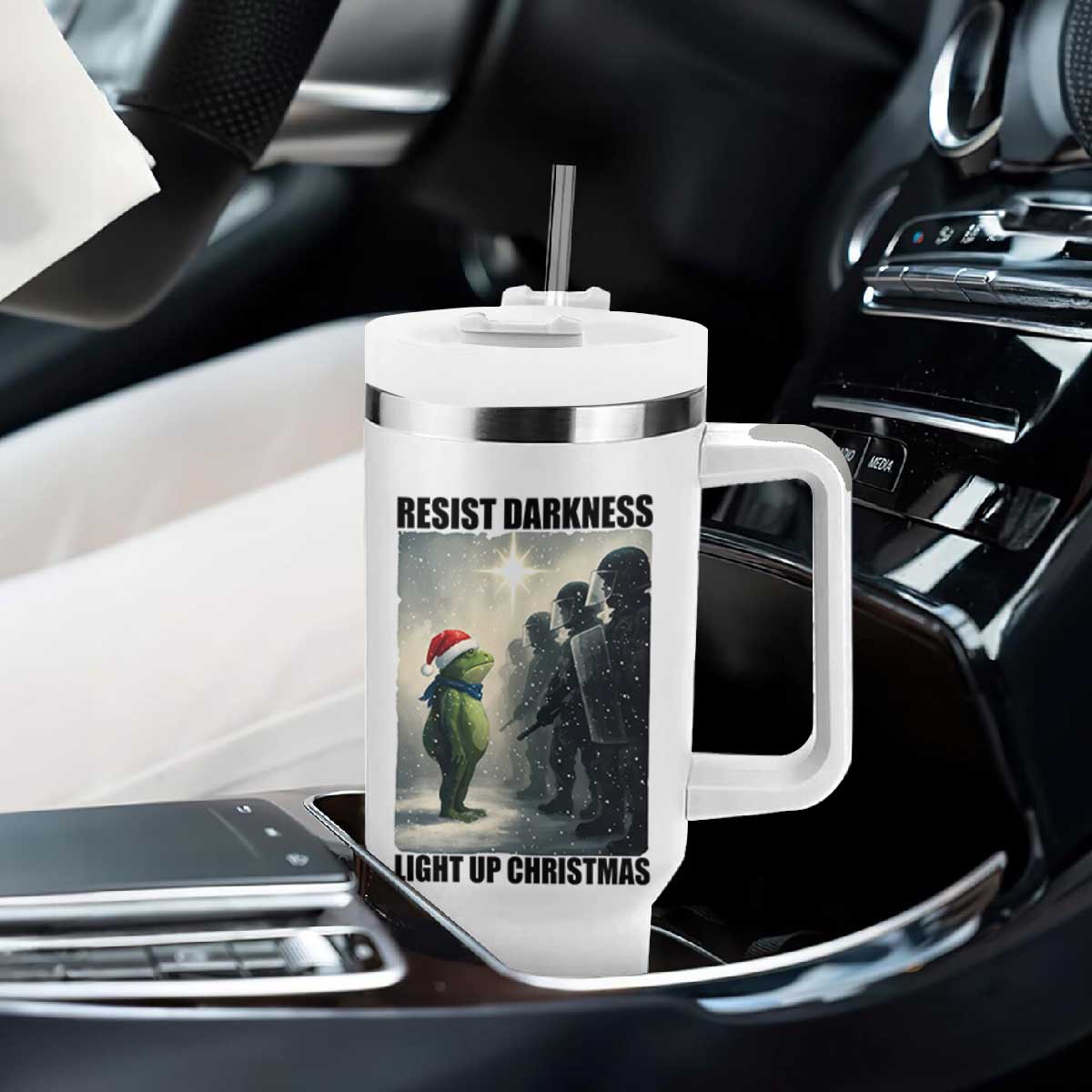 Frogs Resist Christmas Tumbler With Handle Funny Portland Protest ICE Activist Meme TS14 Print Your Wear