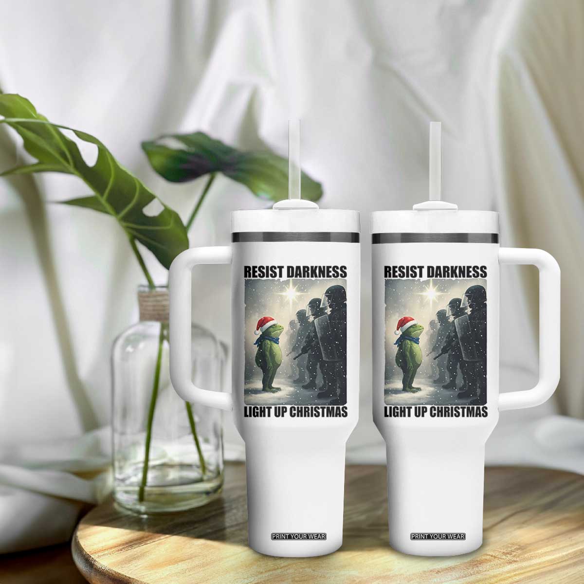 Frogs Resist Christmas Tumbler With Handle Funny Portland Protest ICE Activist Meme TS14 Print Your Wear