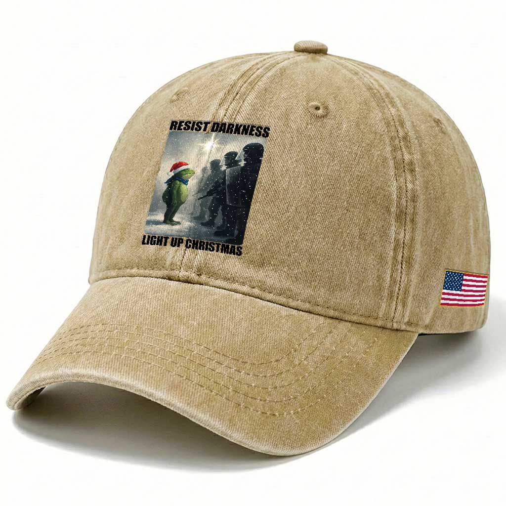 Frogs Resist Christmas Washed Cotton Baseball Cap Funny Portland Protest ICE Activist Meme TS14 Print Your Wear