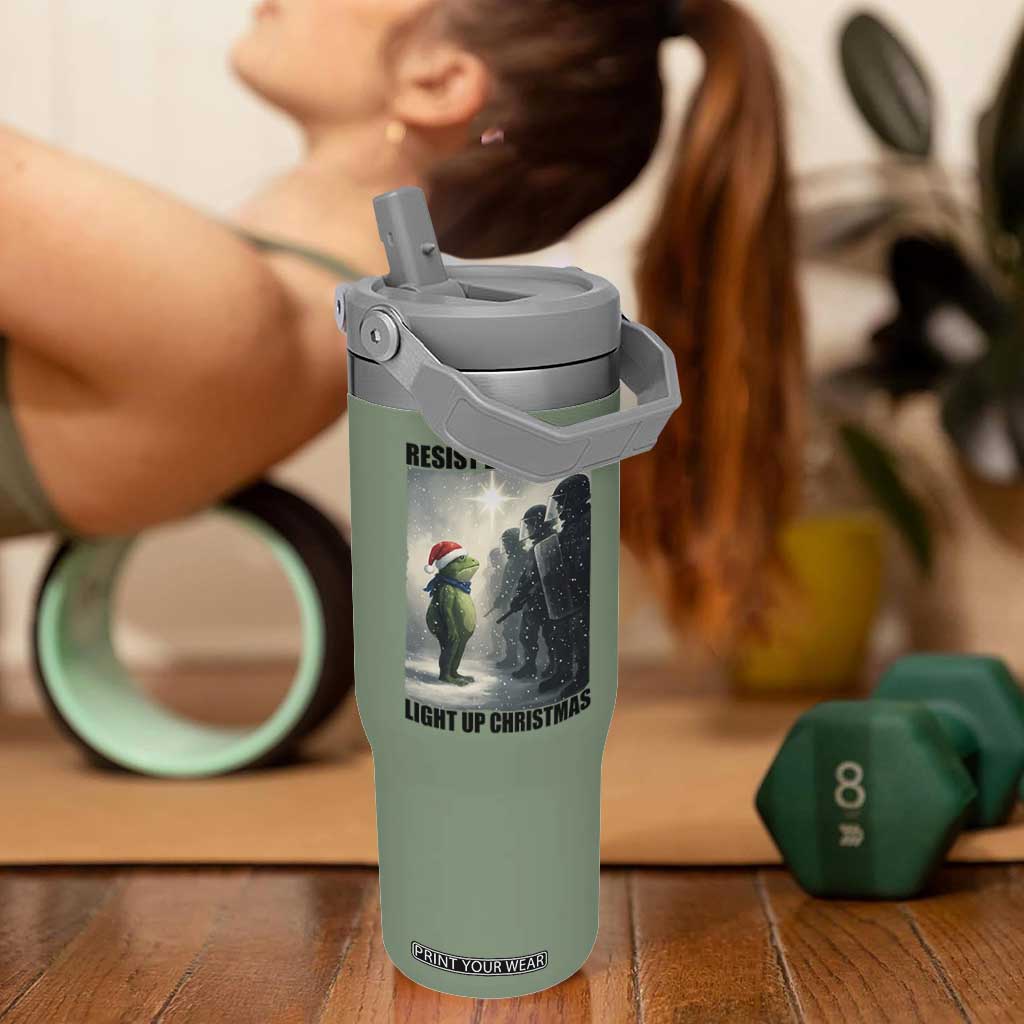 Frogs Resist Christmas Flip Straw Tumbler Funny Portland Protest ICE Activist Meme TS14 One Size: 30 oz Moss Green Print Your Wear