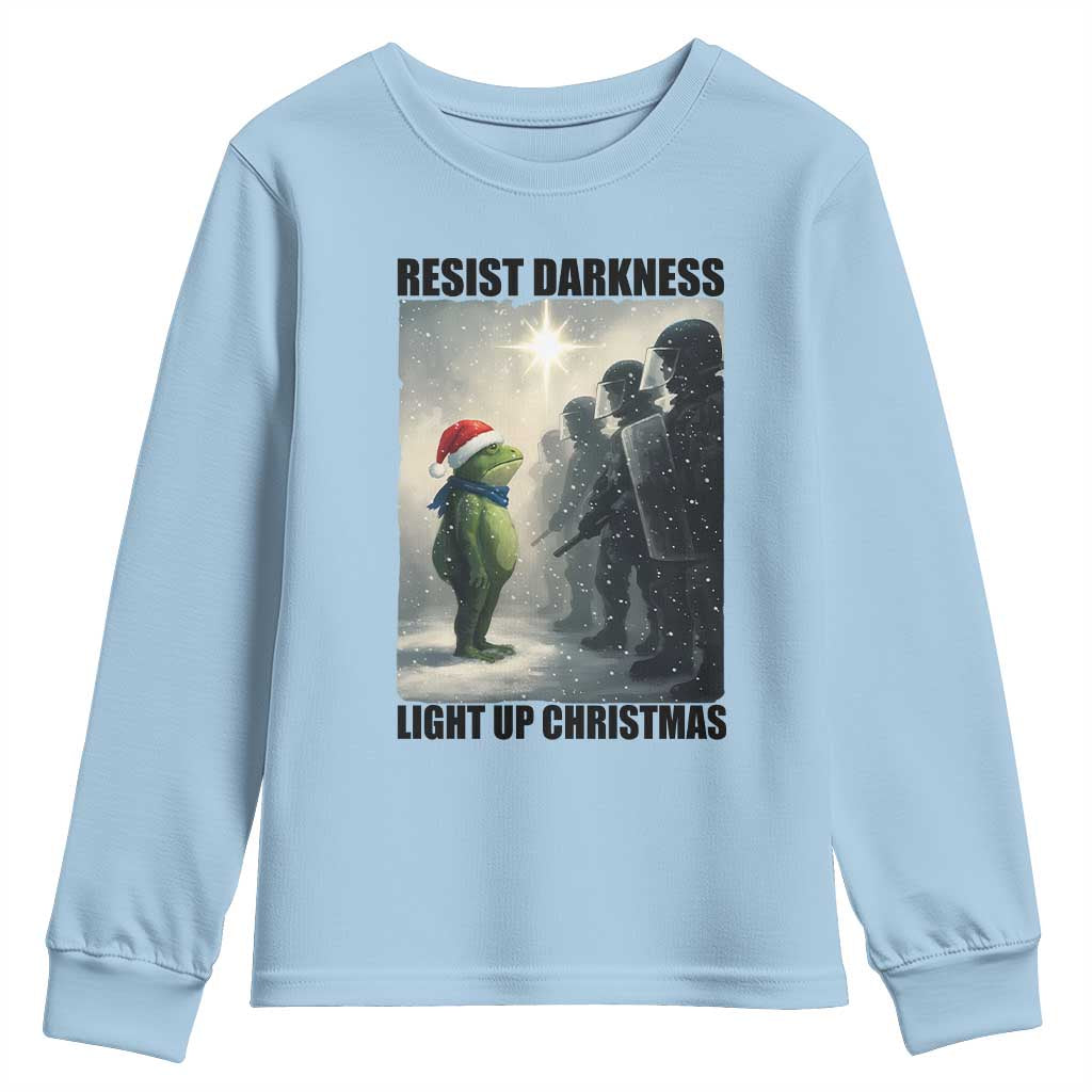 Frogs Resist Christmas Youth Sweatshirt Funny Portland Protest ICE Activist Meme TS14 Light Blue Print Your Wear