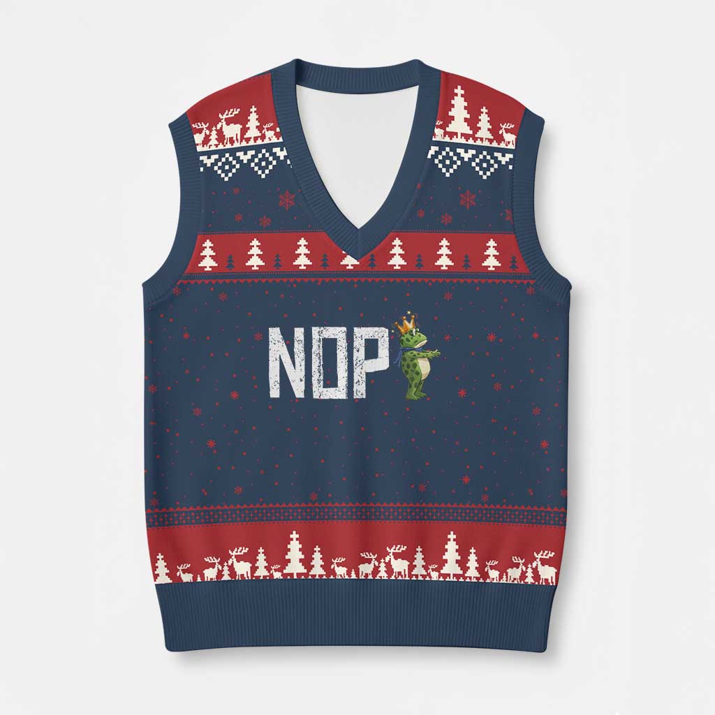 Frogs Resist V-Neck Knit Sweater Vest No Kings In America Political 2025 TS14 Navy Red Print Your Wear