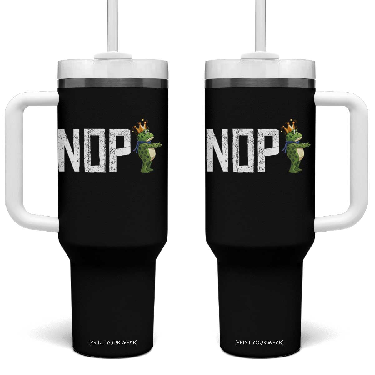 Frogs Resist Tumbler With Handle No Kings In America Political 2025 TS14 One Size: 40 oz Black Print Your Wear