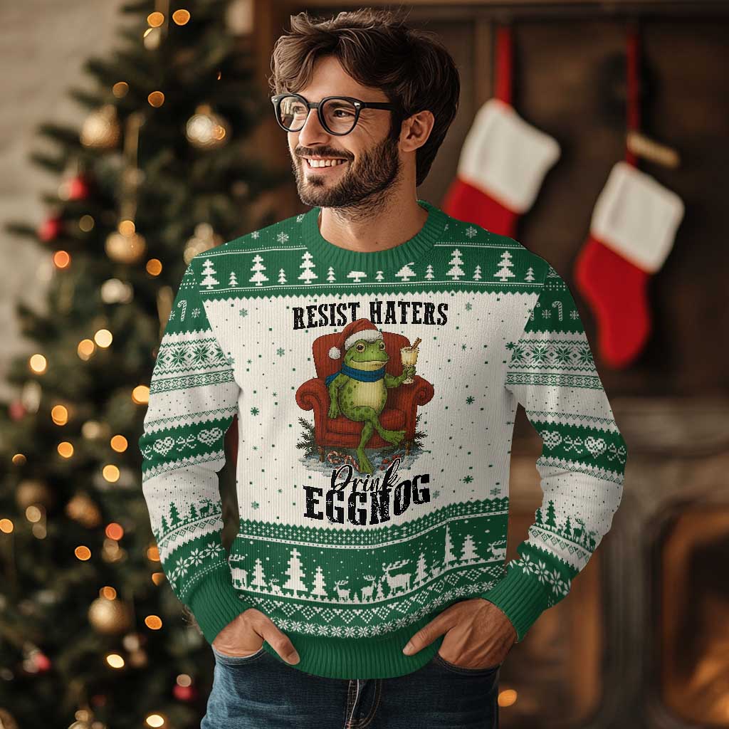 Frogs Resist Xmas Ugly Christmas Sweater Portland Frog Activist America Political 2025 TS14 Beige Green Print Your Wear