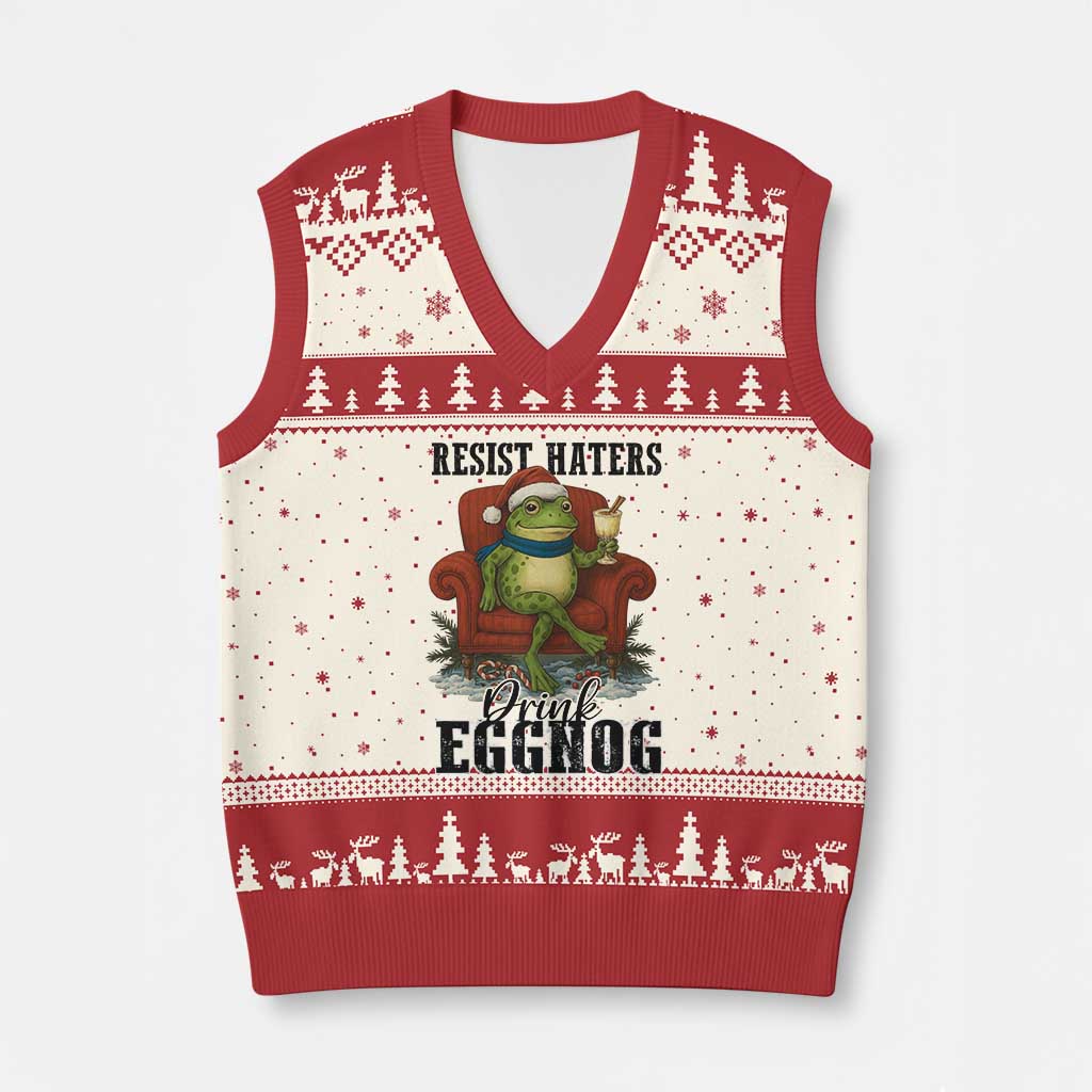 Frogs Resist Xmas V-Neck Knit Sweater Vest Portland Frog Activist America Political 2025 TS14 Beige Red Print Your Wear
