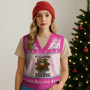 Frogs Resist Xmas V-Neck Knit Sweater Vest Portland Frog Activist America Political 2025 - Print Your Wear