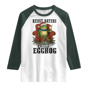Frogs Resist Christmas Raglan Shirt Portland Frog Activist America Political 2025 TS14 White Dark Forest Green Print Your Wear