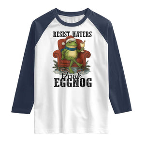 Frogs Resist Christmas Raglan Shirt Portland Frog Activist America Political 2025 TS14 White Navy Print Your Wear