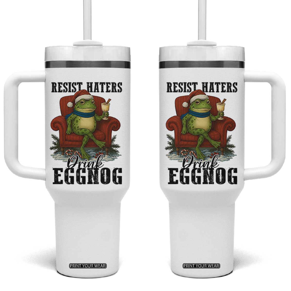 Frogs Resist Christmas Tumbler With Handle Portland Frog Activist America Political 2025 TS14 One Size: 40 oz White Print Your Wear