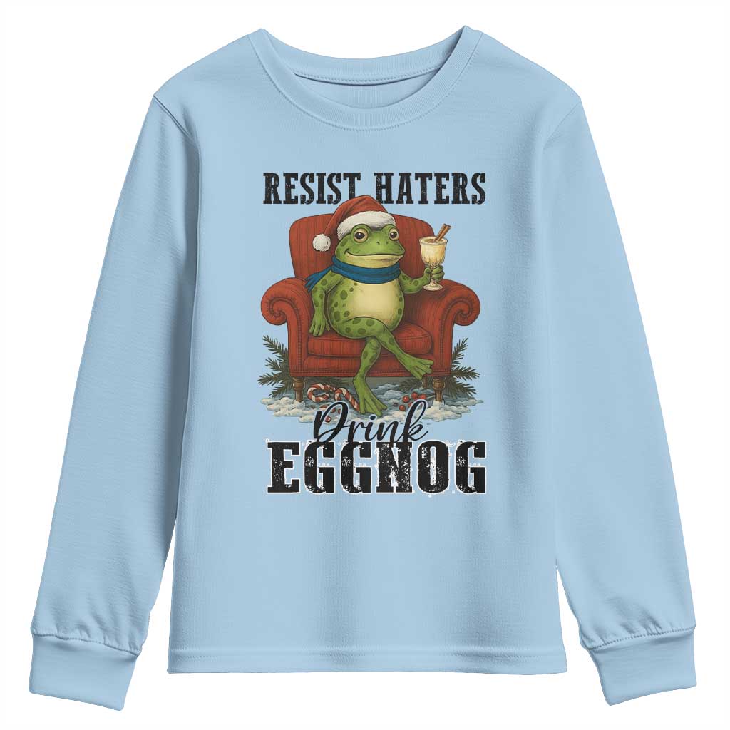 Frogs Resist Christmas Youth Sweatshirt Portland Frog Activist America Political 2025 TS14 Light Blue Print Your Wear