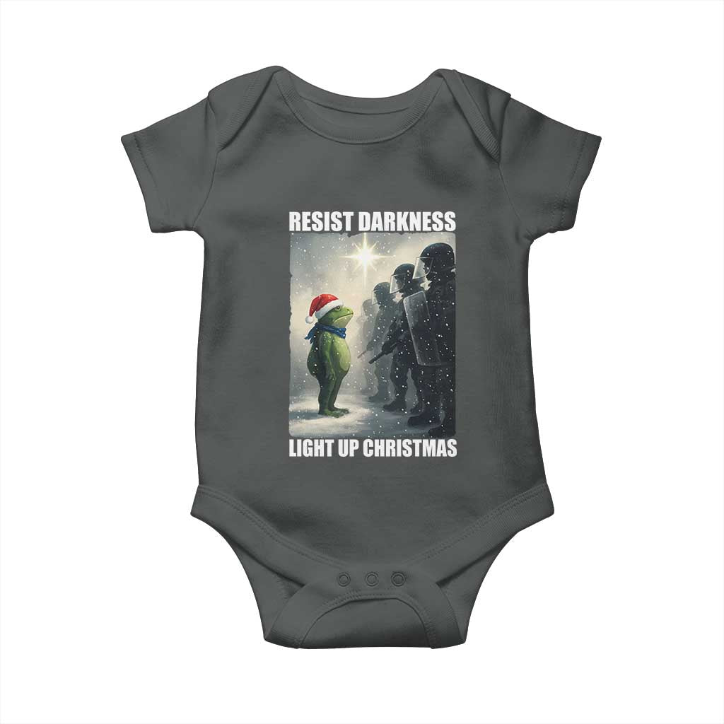 Resist Frog Christmas Baby Onesie Funny Portland Protest ICE Activist Meme TS14 Dark Heather Print Your Wear