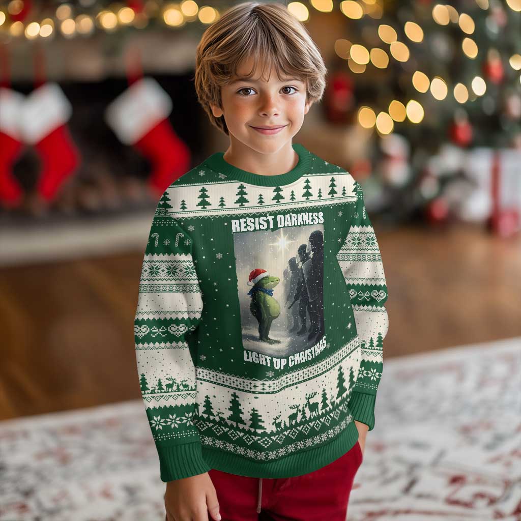 Resist Frog Xmas Ugly Christmas Sweater Funny Portland Protest ICE Activist Meme TS14 Forest Green Beige Print Your Wear
