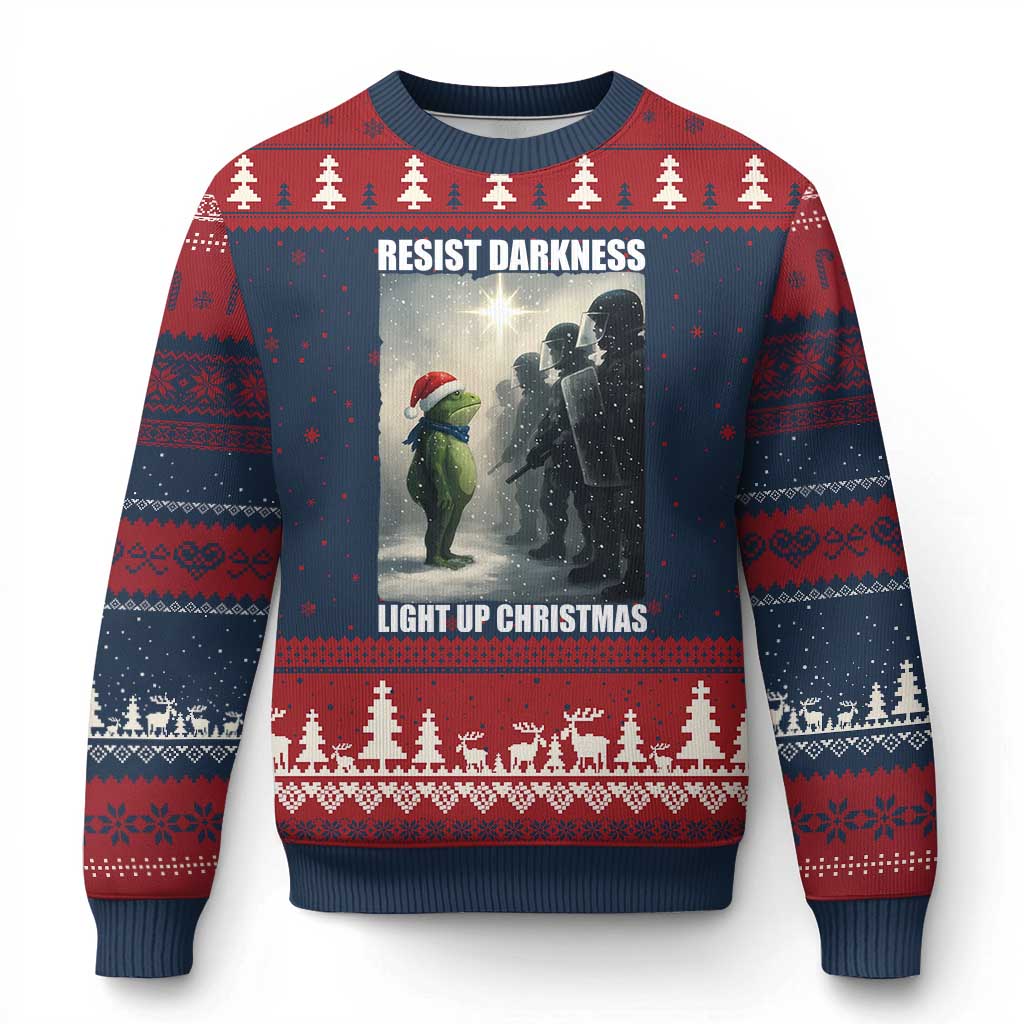 Resist Frog Xmas Ugly Christmas Sweater Funny Portland Protest ICE Activist Meme - Print Your Wear