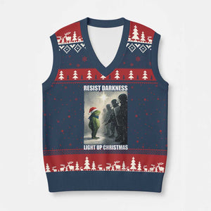 Resist Frog Xmas V-Neck Knit Sweater Vest Funny Portland Protest ICE Activist Meme - Print Your Wear