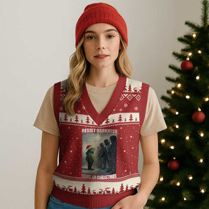 Resist Frog Xmas V-Neck Knit Sweater Vest Funny Portland Protest ICE Activist Meme - Print Your Wear