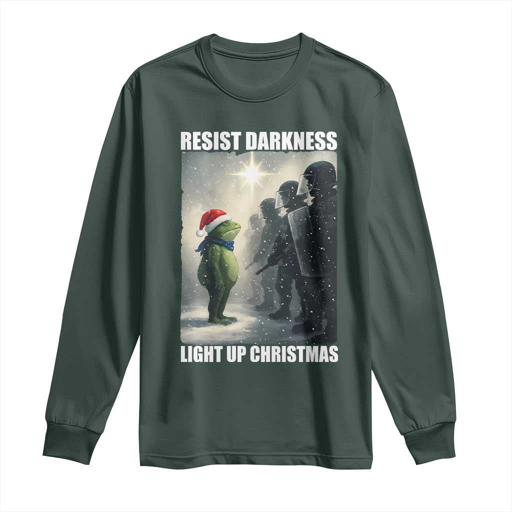 Resist Frog Christmas Long Sleeve Shirt Funny Portland Protest ICE Activist Meme TS14 Dark Forest Green Print Your Wear