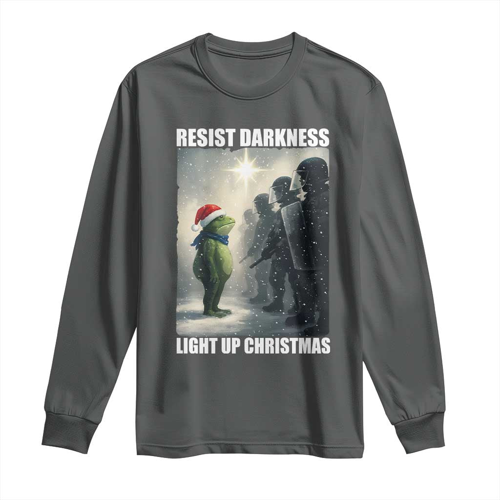 Resist Frog Christmas Long Sleeve Shirt Funny Portland Protest ICE Activist Meme TS14 Dark Heather Print Your Wear
